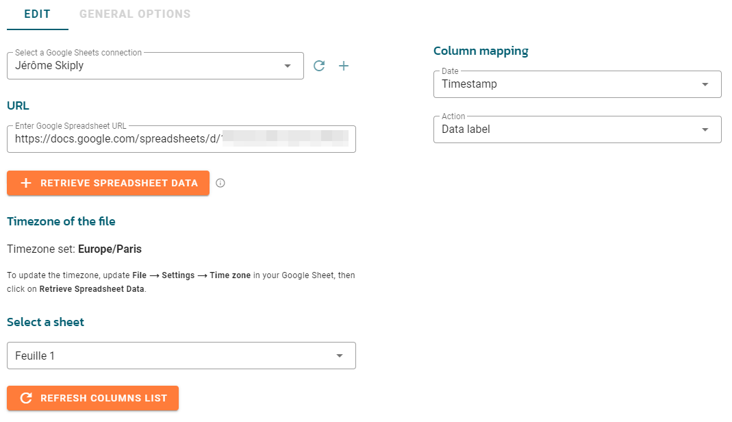 Google Sheets connector for Ubiqod