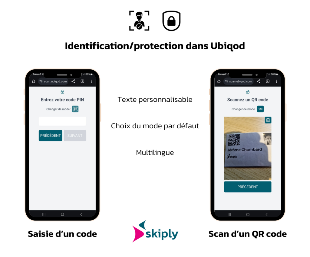 Identification des personnes pour le pointage ou protection des actions par code PIN ou QR code dans Ubiqod