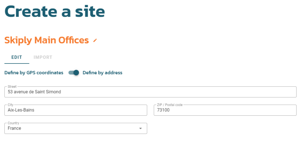 Create a site by address