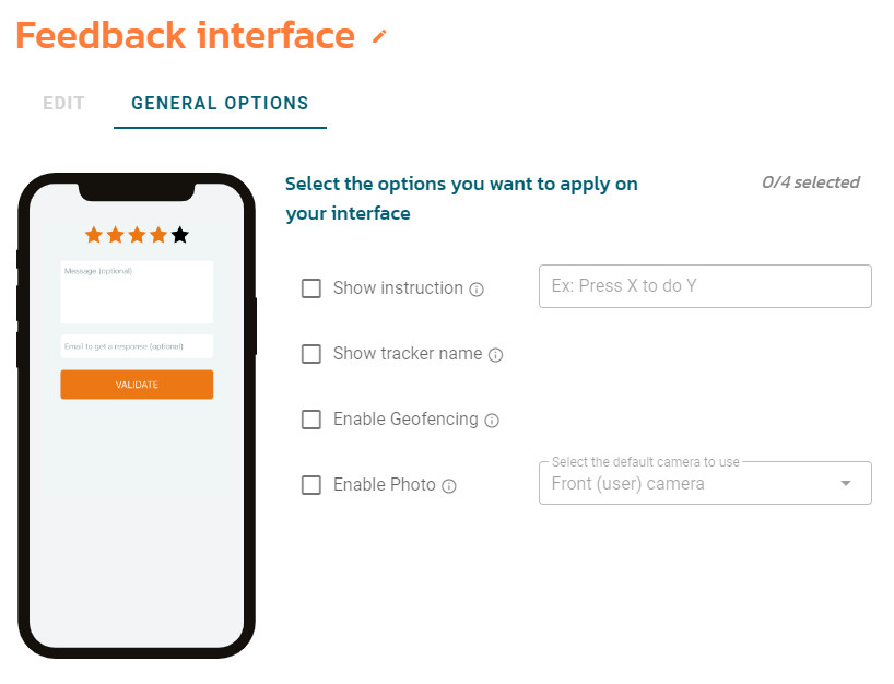 Options for the feedback interface