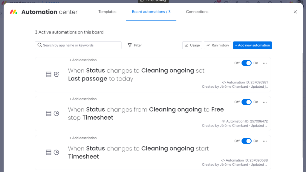 monday.com automations for on site tracking