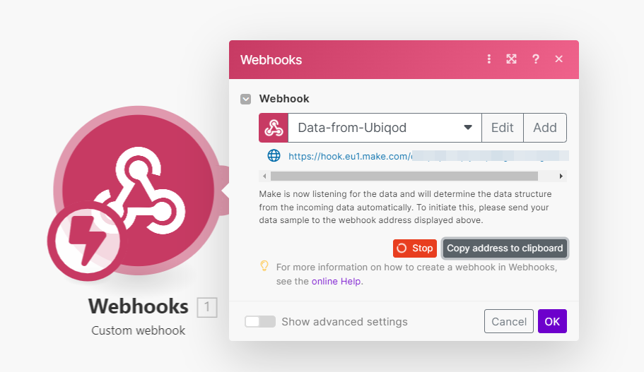 Set webhook for Activity tracking in Make.com
