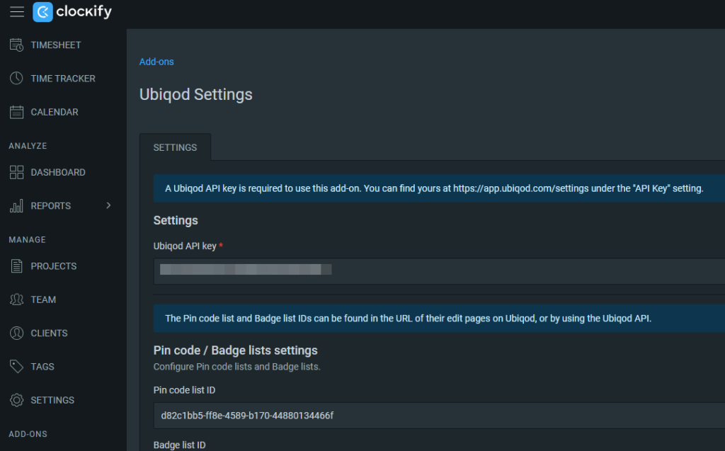 Configure Clockify App for Ubiqod