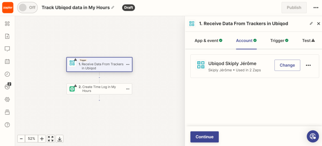 Zap for creating timesheet to My Hours with Ubiqod