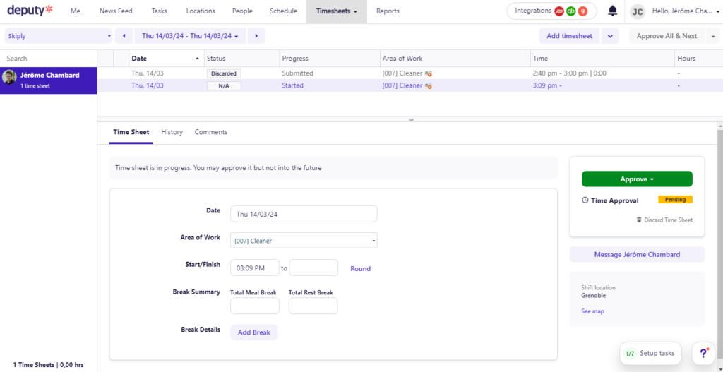 Start timesheet in deputy