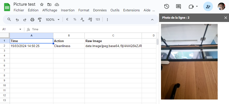 Exemple de photo affichée dans Google Sheets