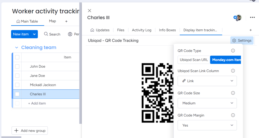 Direct monday.com QR code item