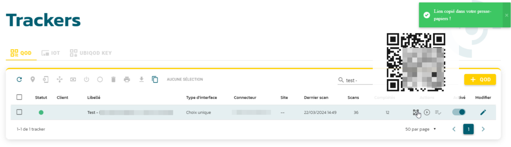 URL du tracker pour le pointage NFC